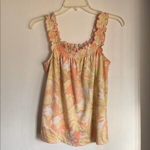 Sleeveless Smocked Ruffle Strap Tank Top - Peach Floral